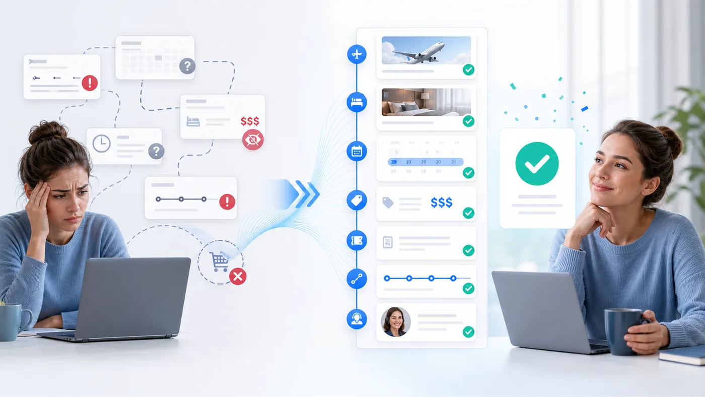 Customer journey moving from fragmented uncertainty to a clear confirmed order
