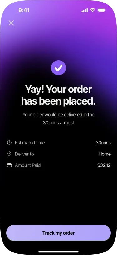 SABSUS client app order placed screen connected with real-time product availability