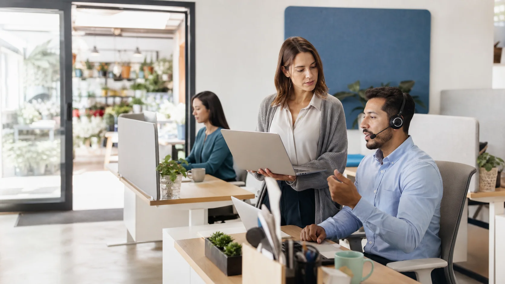 Customer operations team connecting a live conversation to business context