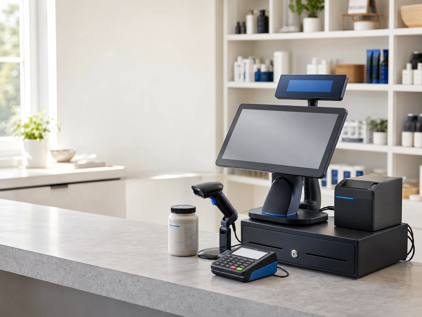 Рабочее место кассира SABSUS с POS, принтером, сканером и платежным терминалом