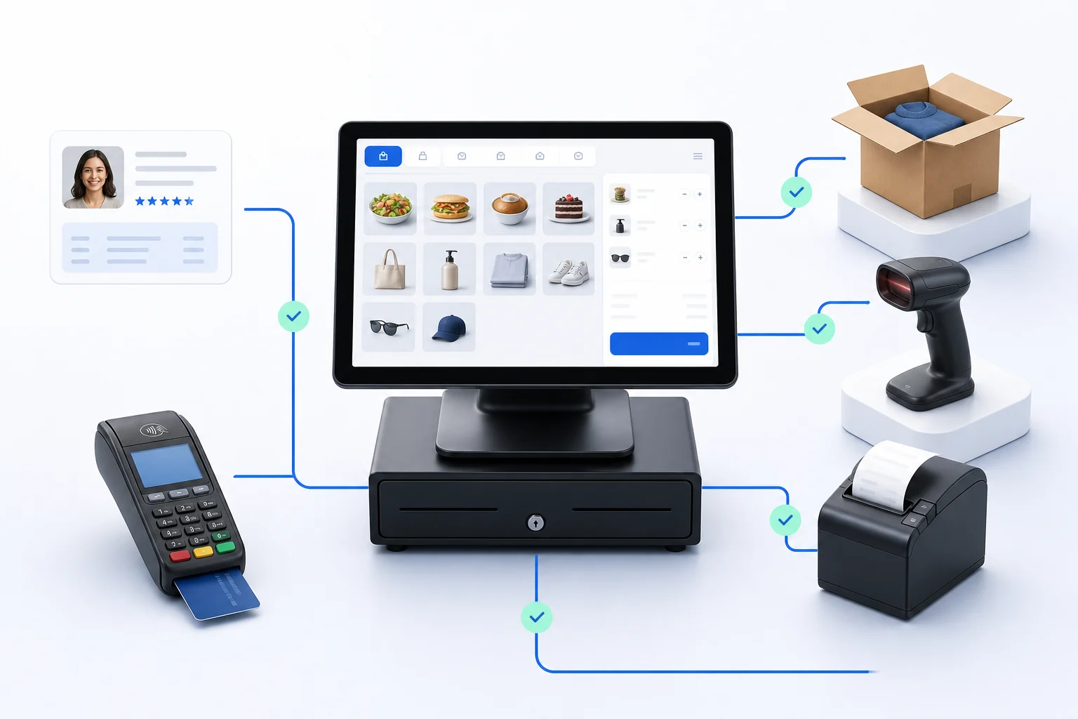 POS-терминал связывает оплату, чек, сканер, склад и профиль клиента