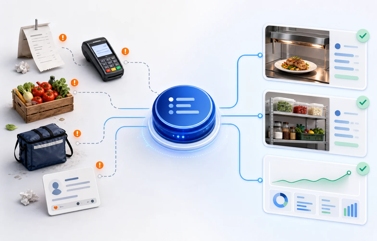 Restaurant orders connected to POS, kitchen, CRM, inventory and delivery