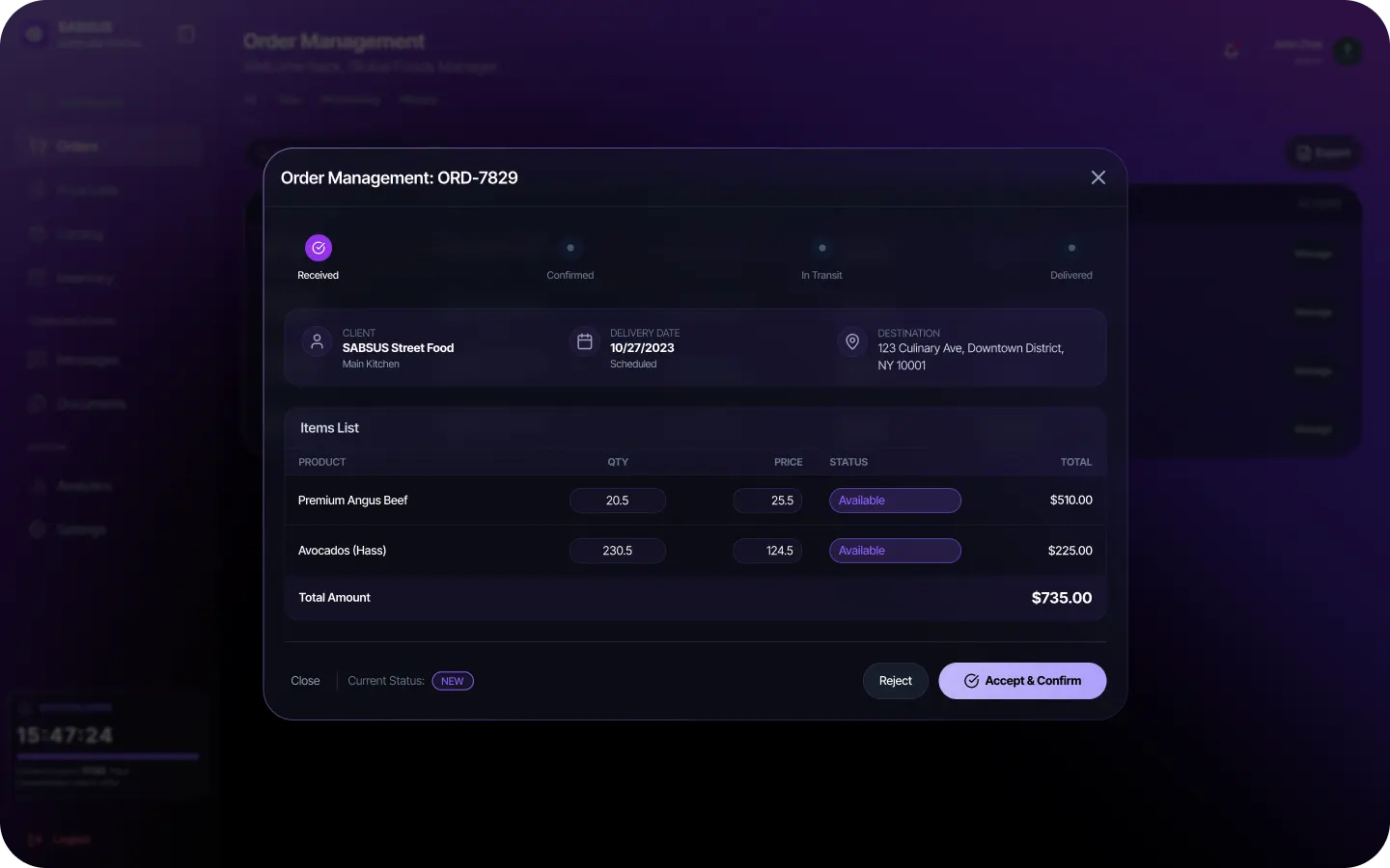 SABSUS B2B supplier order management interface